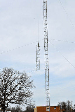 Segment of Yonkers Tower Being Hoisted Up to the Top